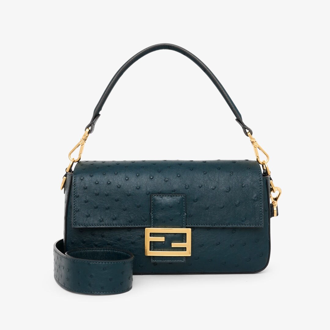 Baguette - Dark green ostrich leather bag | Fendi