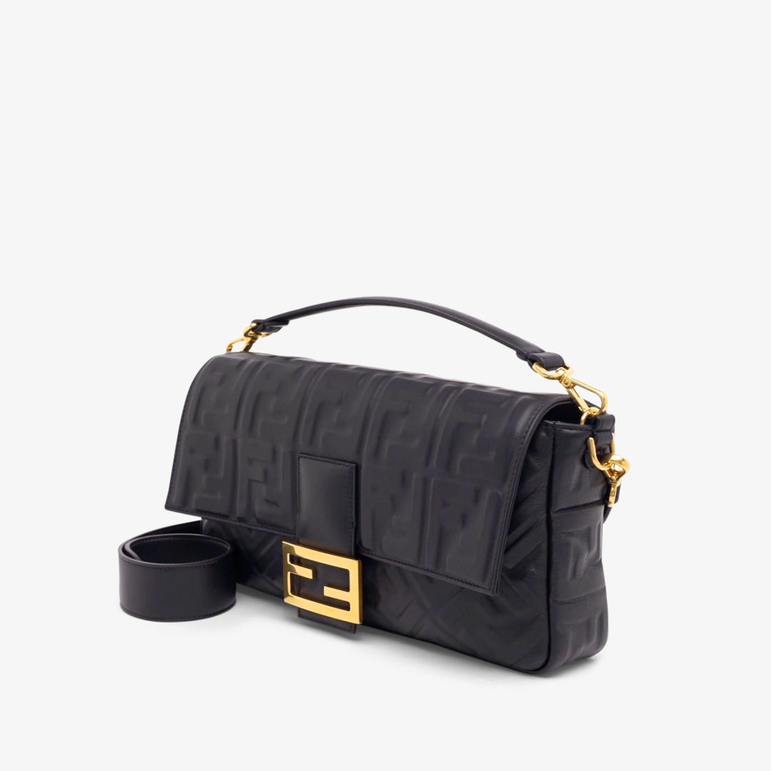 fendi black leather baguette