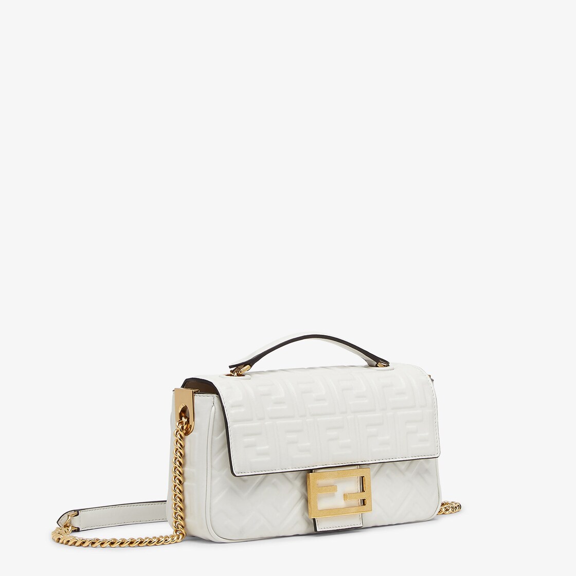 Baguette Chain Midi - White nappa leather bag