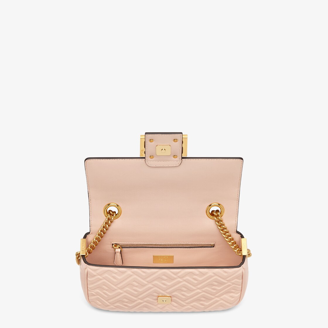 Fendi Pink FF Embossed Leather Midi Baguette Chain Crossbody Bag