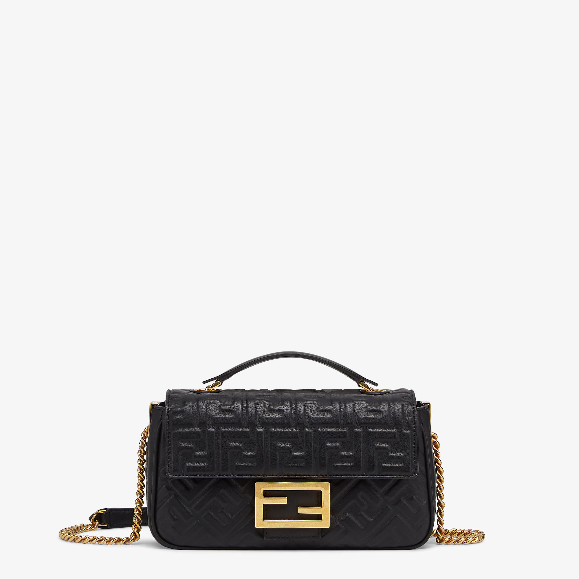 Baguette Chain Midi - Black nappa leather bag | Fendi