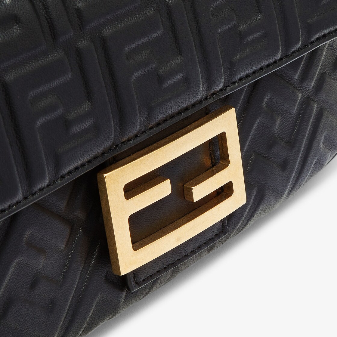 Fendi Black Baguette Chain Midi Leather Cross Body Bag