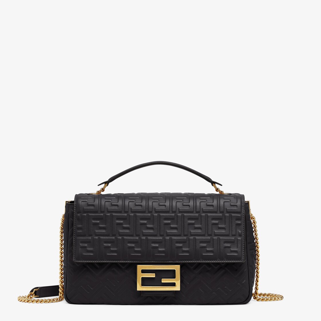 Fendi Baguette Chain Large Shoulder Bag in Black