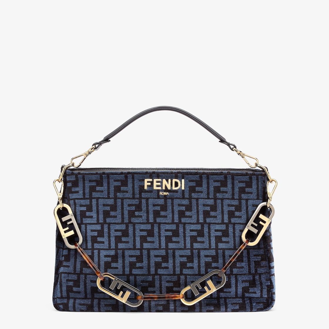 Fendi O'Lock Zip - Dark blue tapestry fabric bag | Fendi