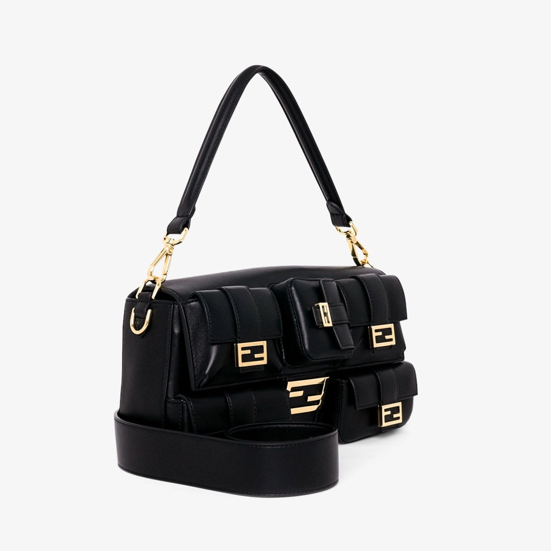 Fendi baguette best sale black leather bag