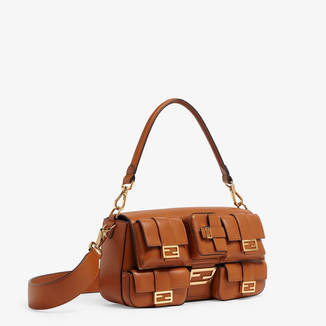 Multipocket Baguette - Brown leather bag