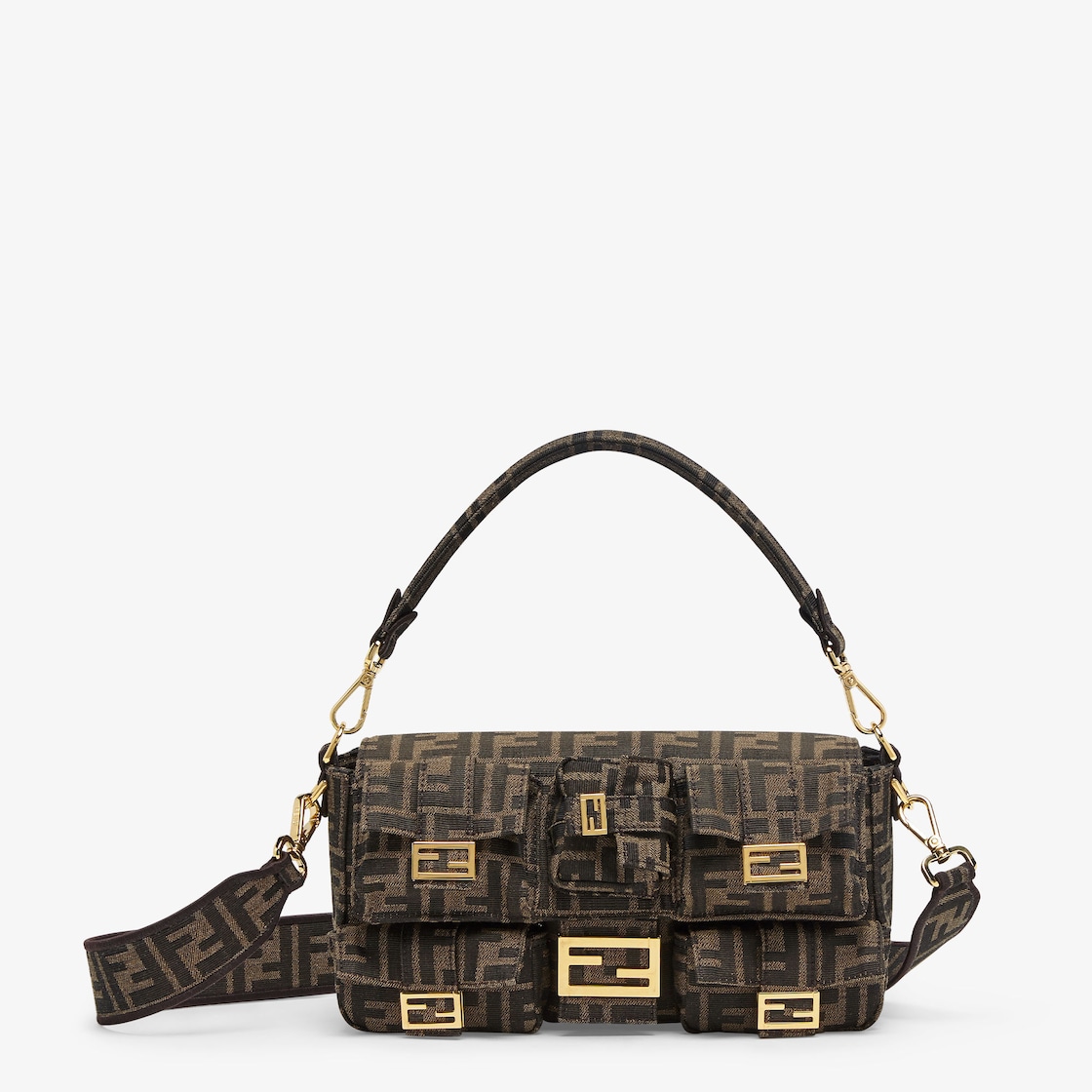 Multipocket Baguette - Brown FF jacquard fabric bag | Fendi