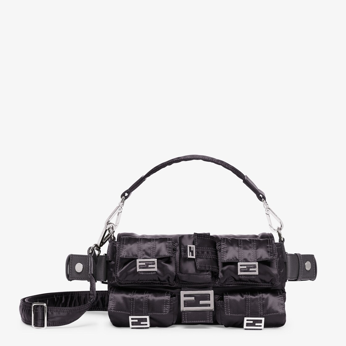 Multipocket Baguette - Black nylon bag | Fendi