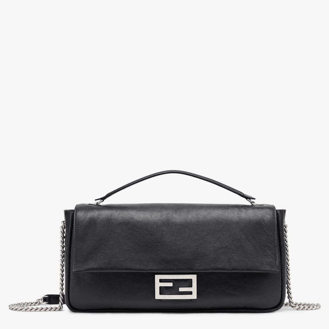 Baguette Chain Large Borsa in pelle nera Fendi