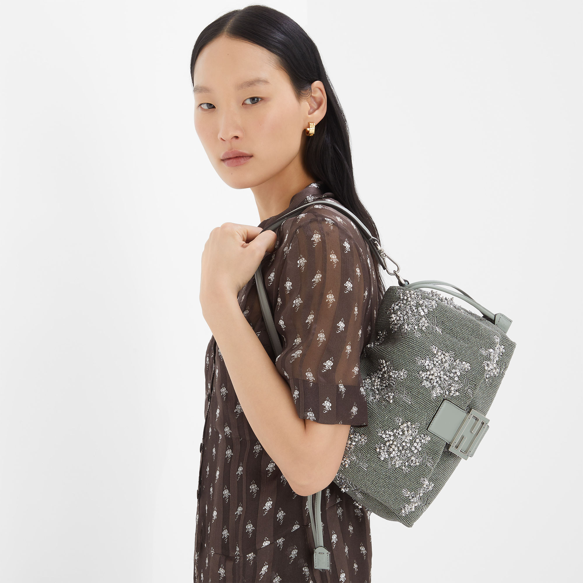 Mamma Baguette Medium Sequins or crystals Green | Fendi Mamma Baguette Medium Sequins or crystals Green | Fendi