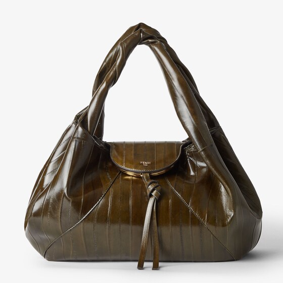 Fendi Spy Olive Green Inlaid Hagfish Leather Bag In Green