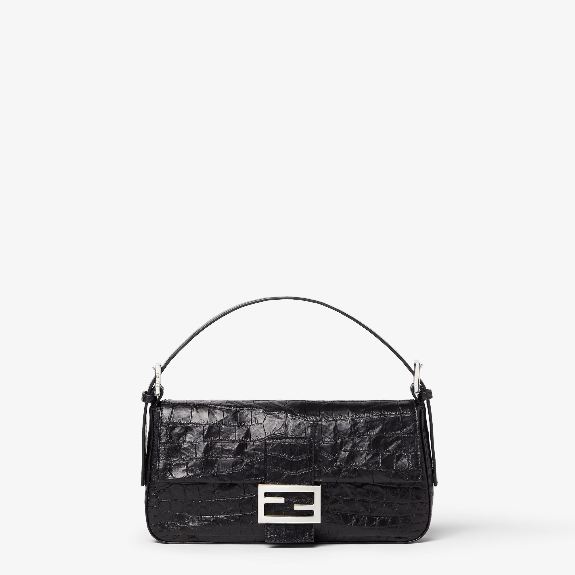 Baguette 26424 black crackled crocodile leather bag
