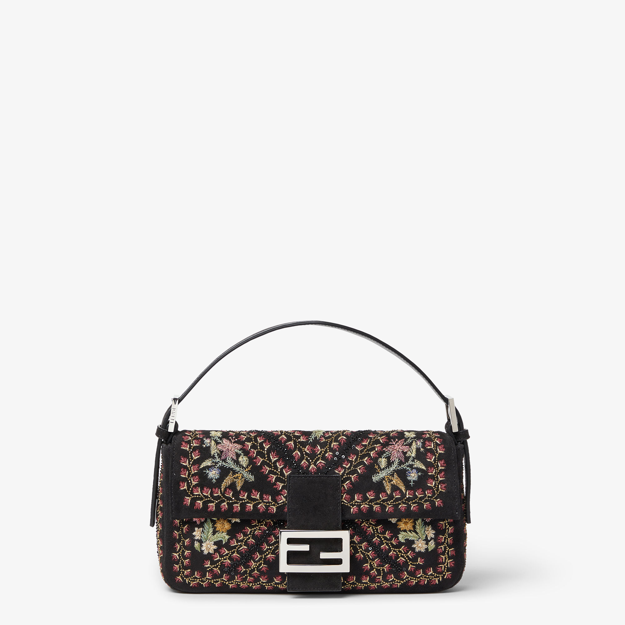 Baguette 26424 Black suede bag with embroidery