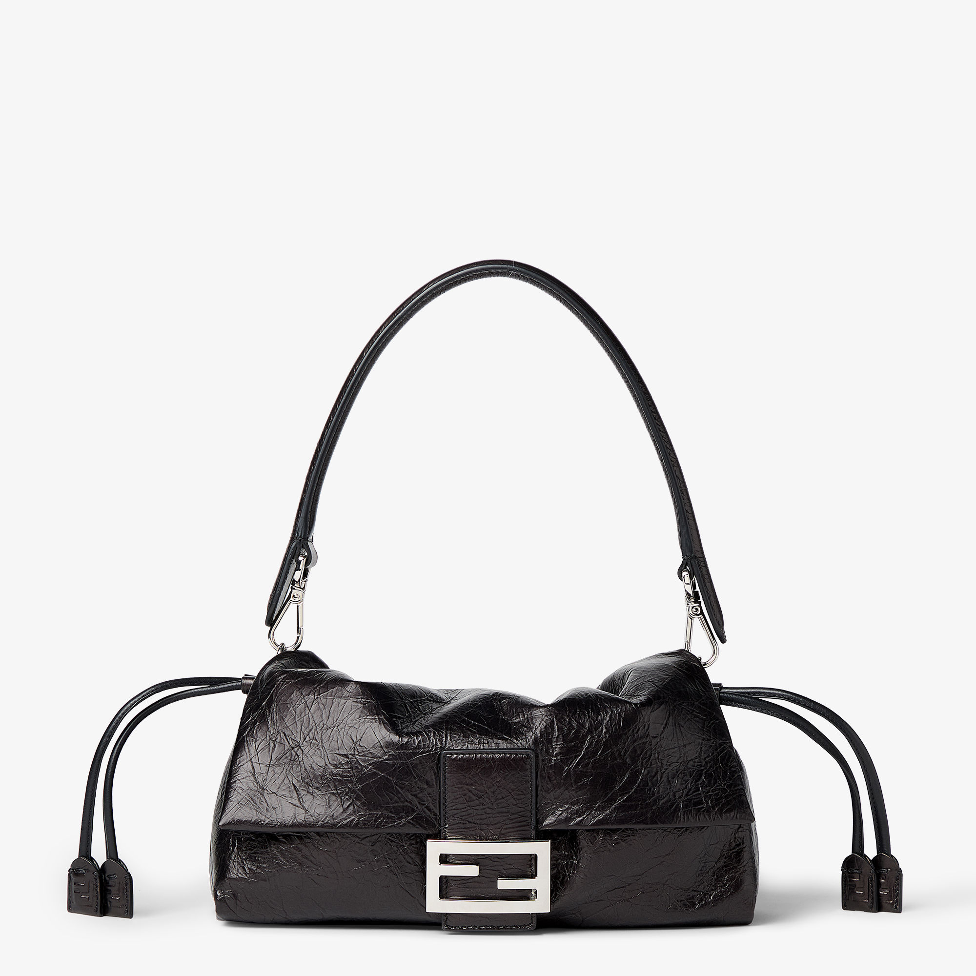 Baguette Soft Medium Crackled black leather bag