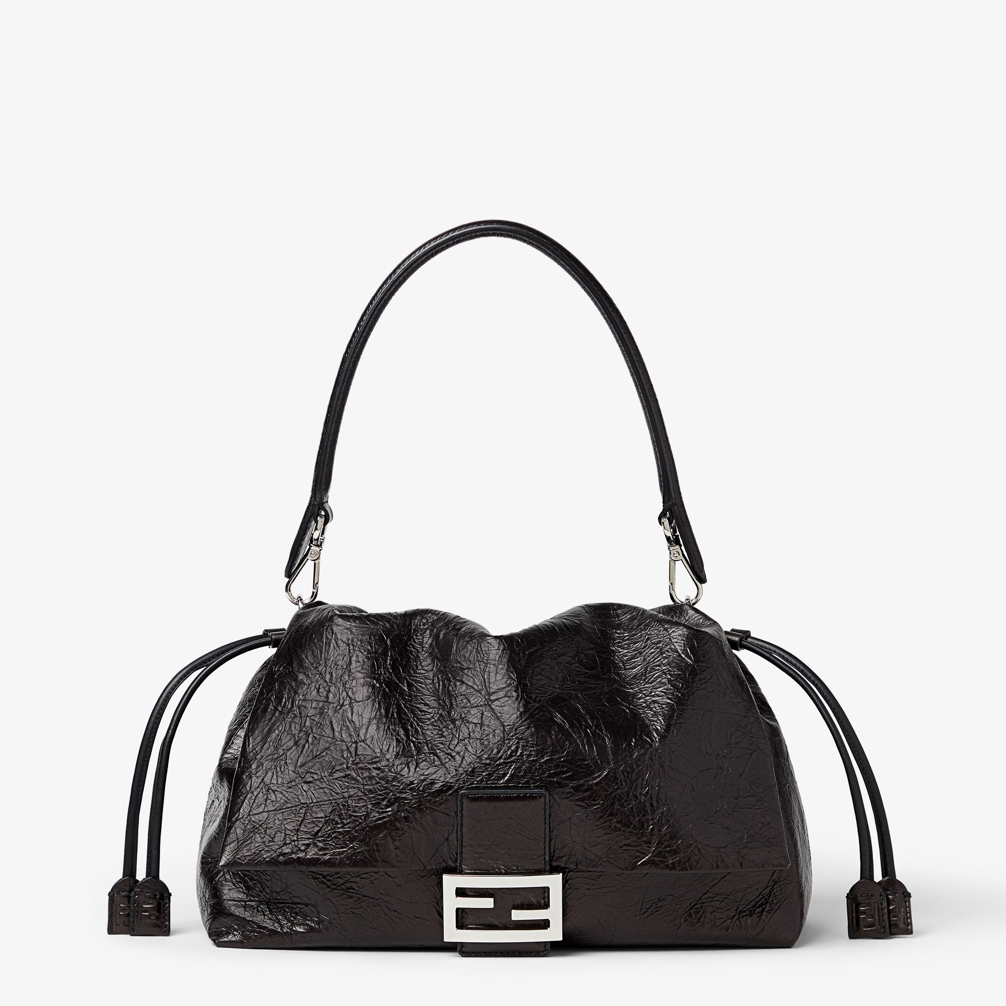 Baguette Soft Large Crackled black leather bag