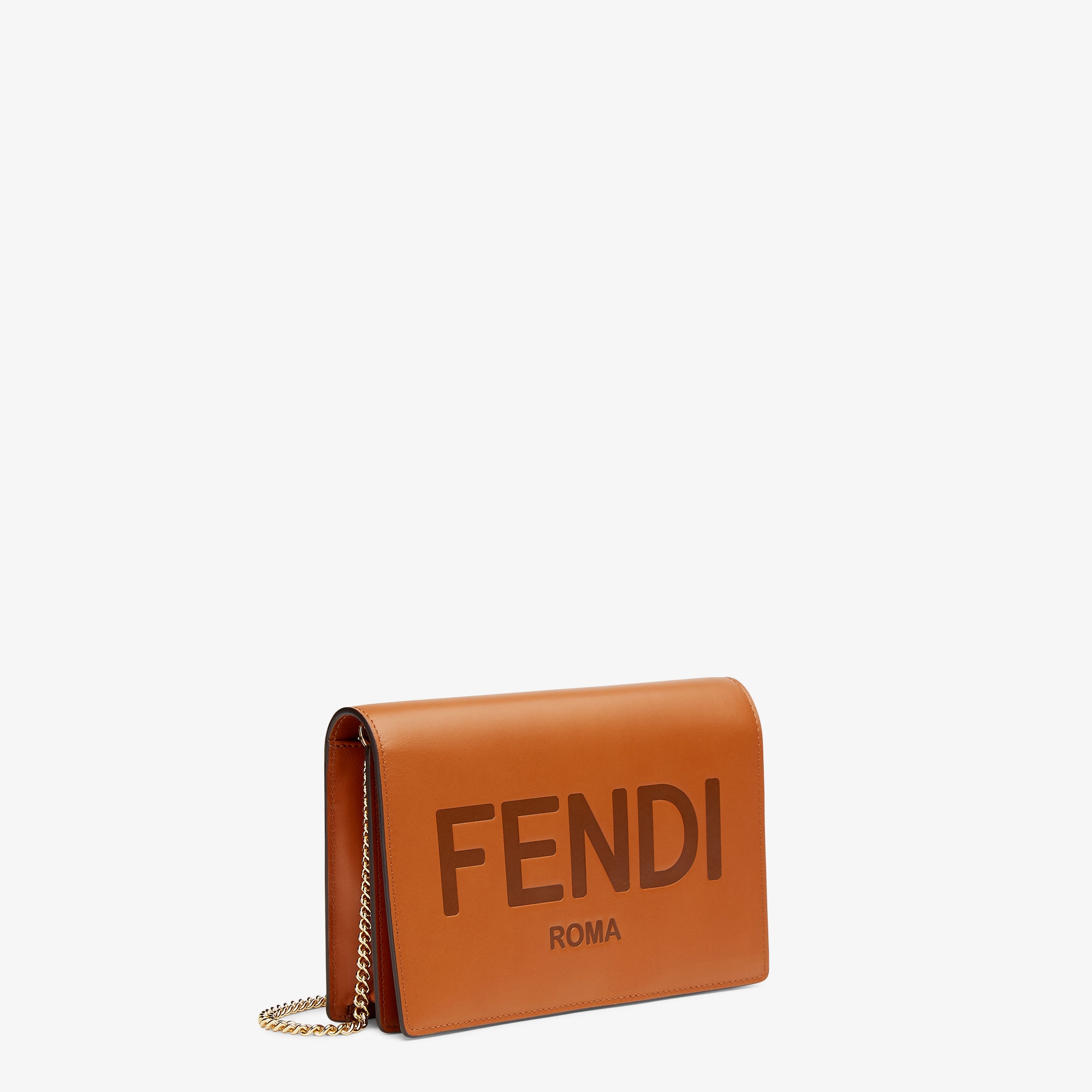 Wallet on chain leather mini bag Fendi Brown in Leather - 33936495