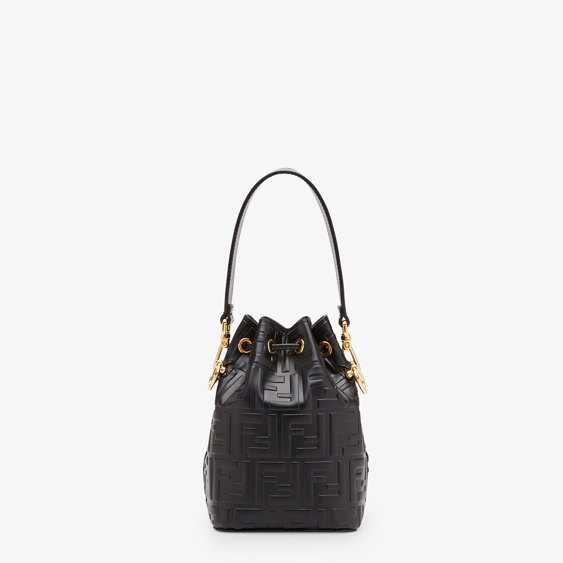 Fendi Mon Trésor Mini Leather-trimmed Canvas Bucket Bag in Black