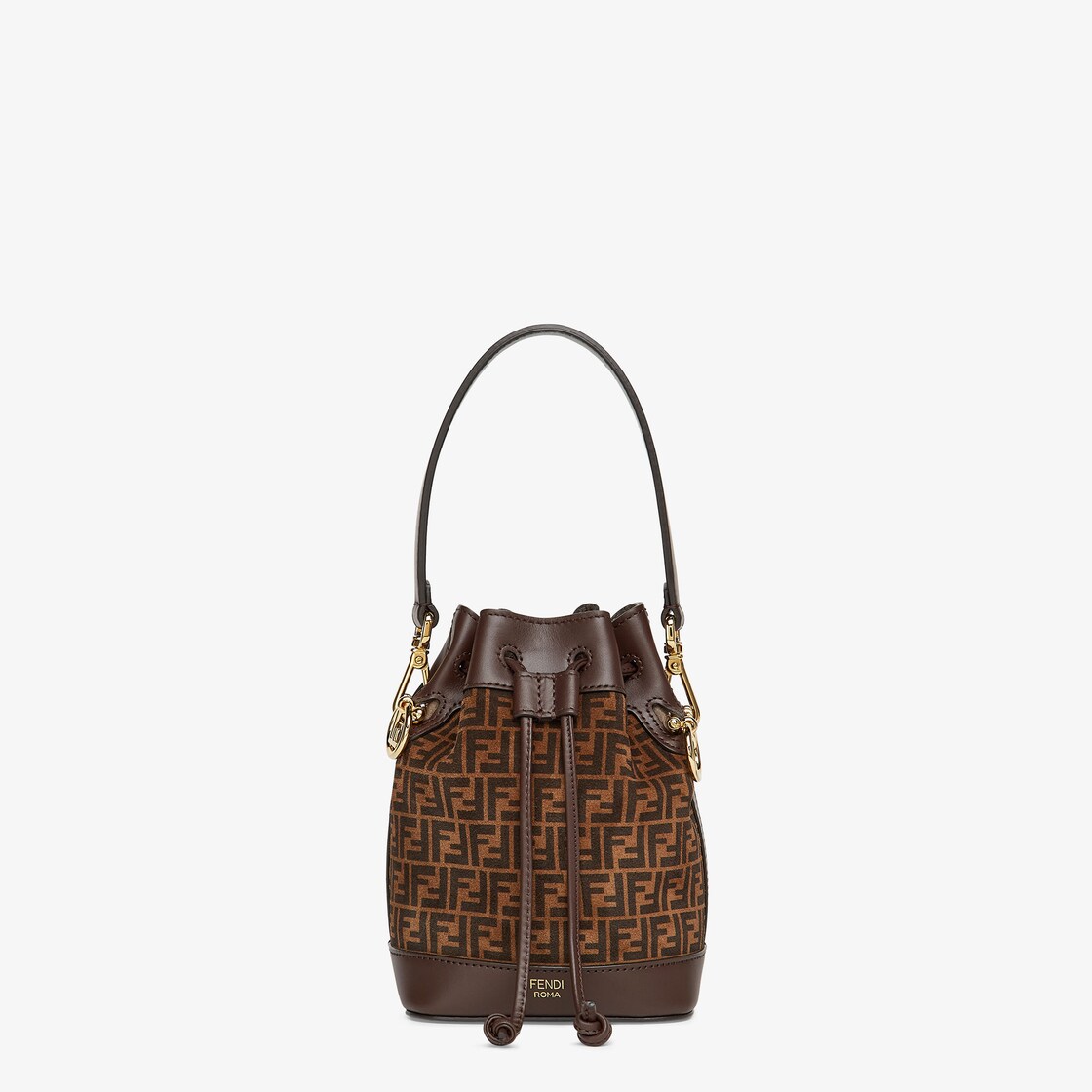 FENDI Mon Tresor Leather Bucket Crossbody Bag Brown