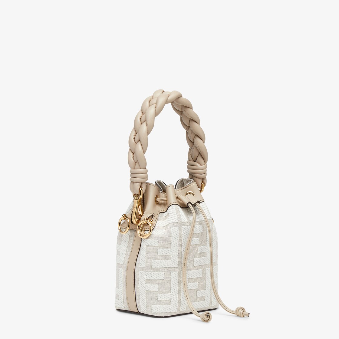 Fendi Mon Tresor Mini Ff Canvas & Leather Bucket Bag in White