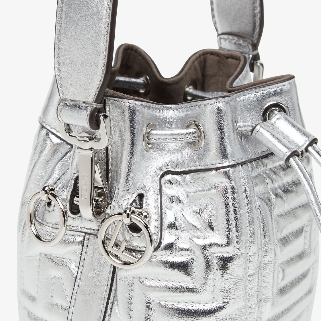 Fendi Mini Mon Tresor Bucket Bag In ROMA Logo Calf Leather White