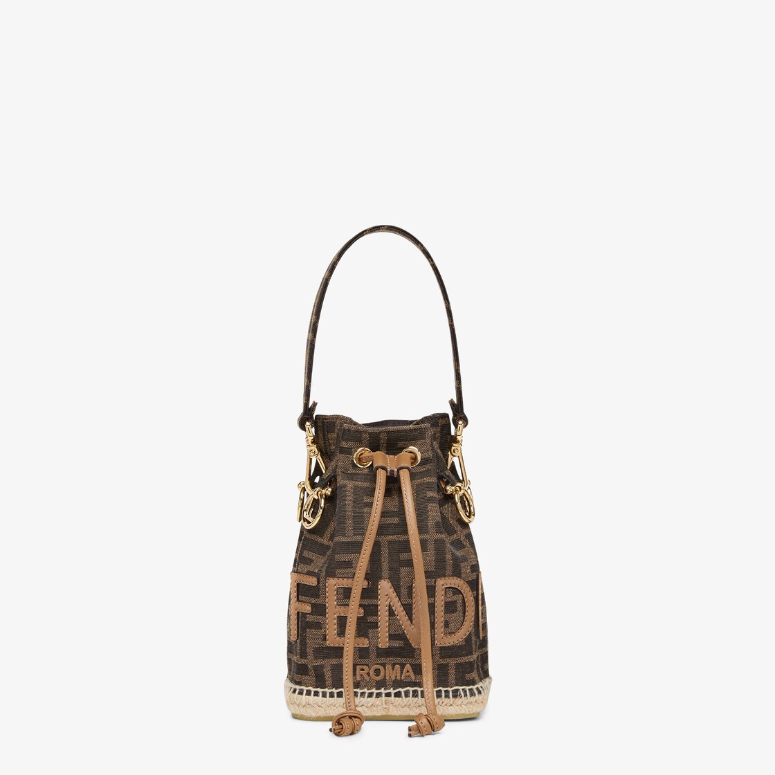 Fendi Mon Tresor Mini Canvas & Leather Bucket Bag in Brown