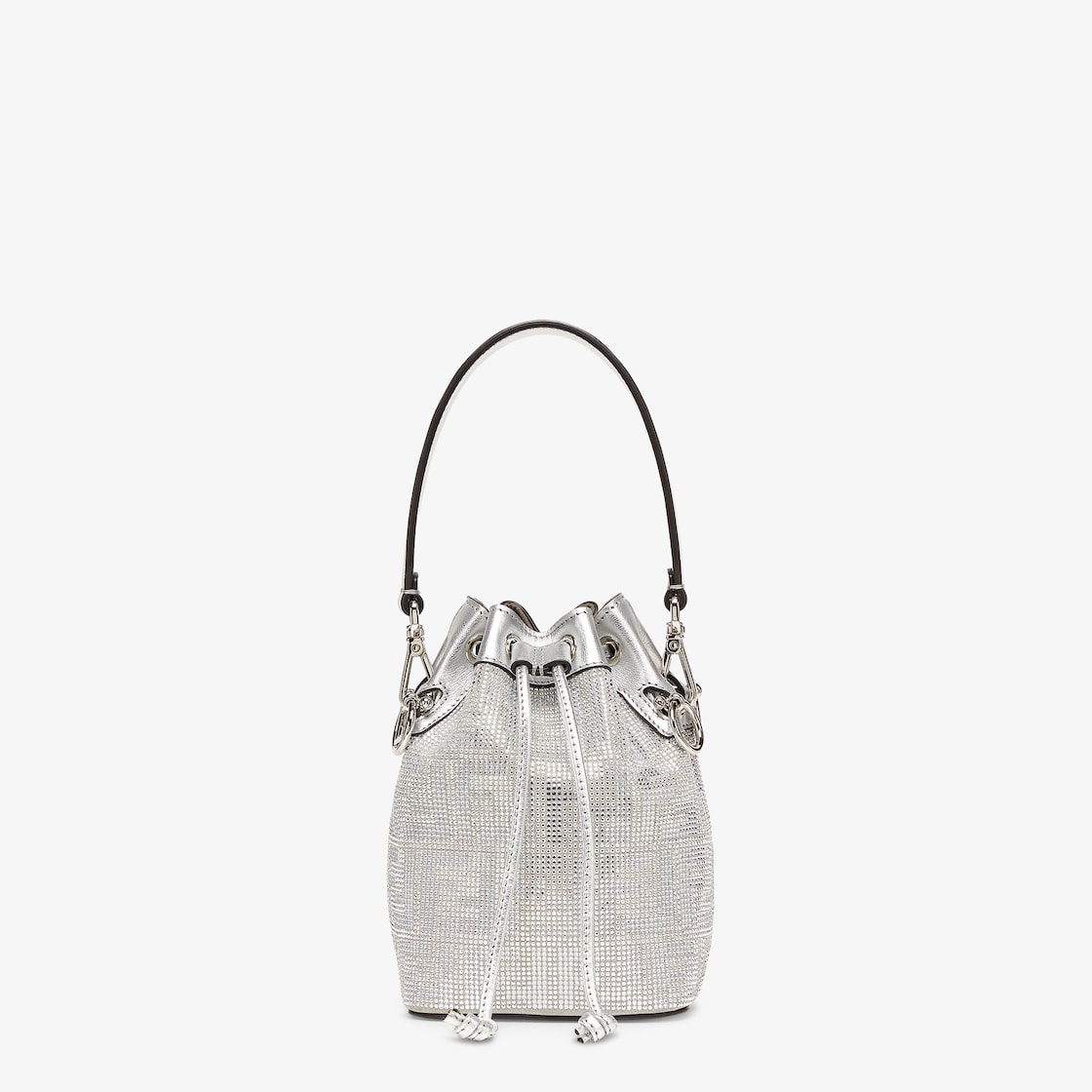 Mon Tresor Silver leather mini bag with crystal FF motif Fendi