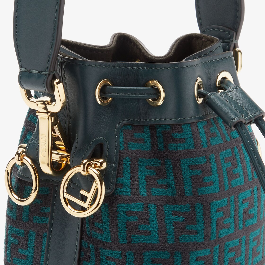 Mon Tresor Dark green tapestry fabric mini bag with FF motif Fendi