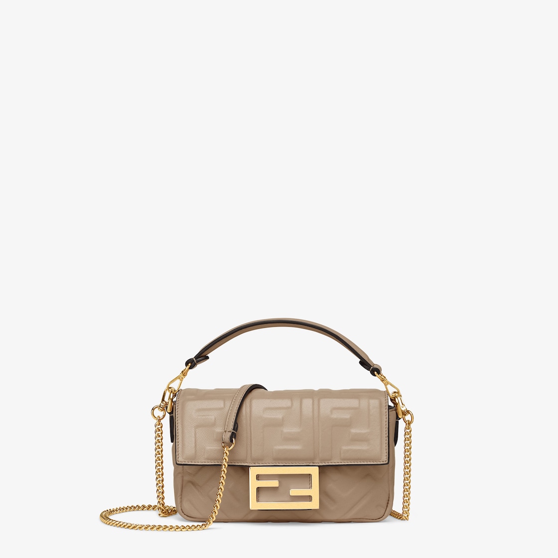 Baguette Mini Sac en cuir nappa couleur taupe Fendi