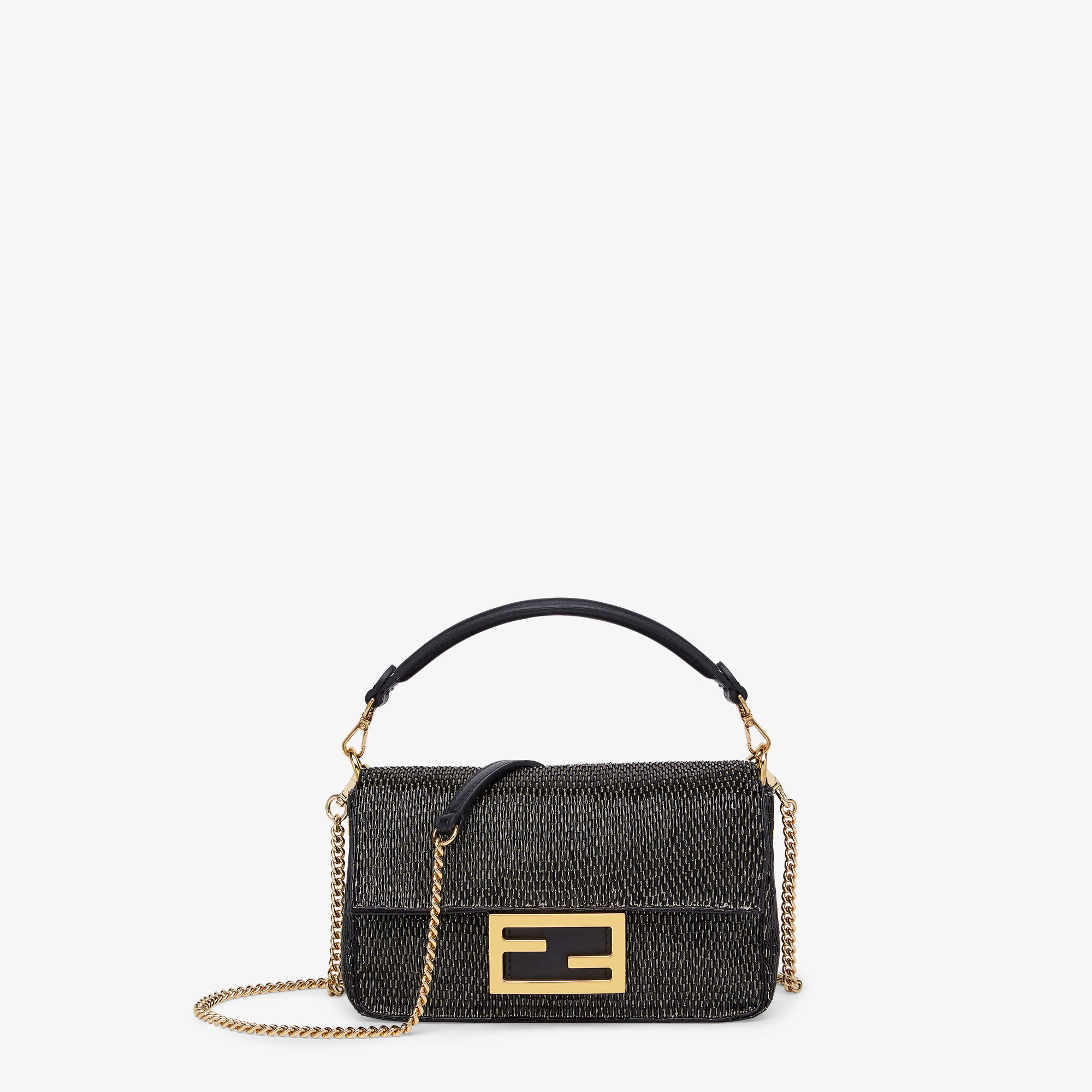 fendi black leather baguette