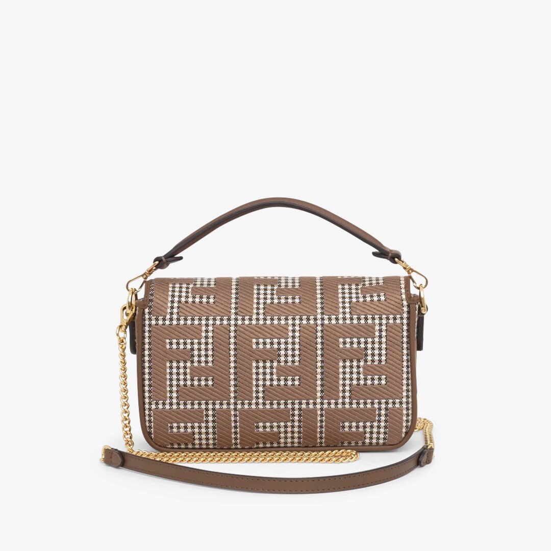バゲット ミニ - ブラウン千鳥格子ウール バッグ FF刺繍 | Fendi