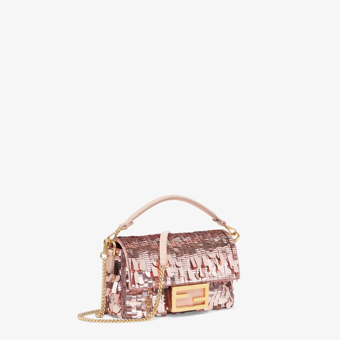 Fendi Sequin and Leather Baguette Mini Pink in Polyester with Gold