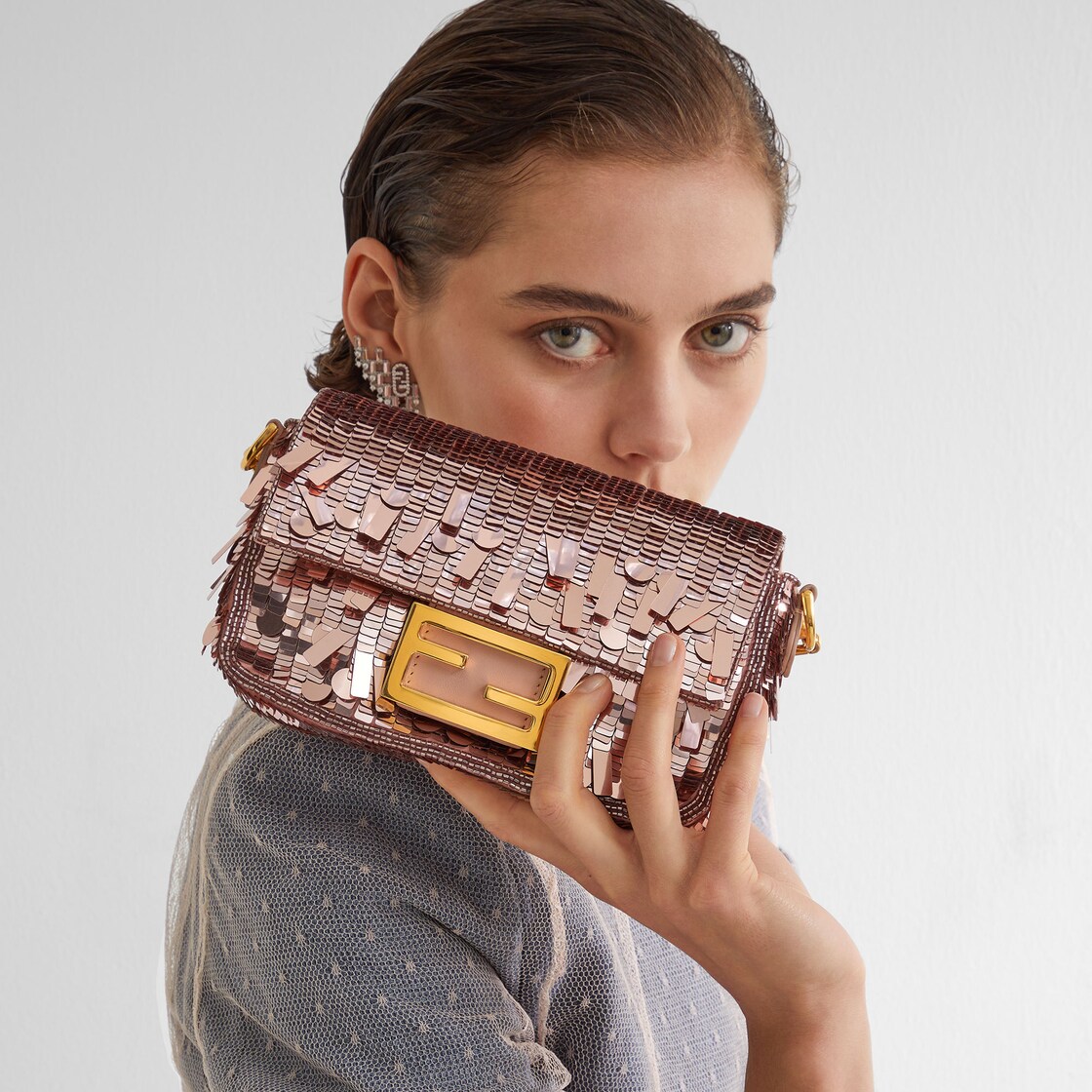 バゲット スモール - ピンクスパンコール/レザー バッグ | Fendi バゲット スモール - ピンクスパンコール/レザー バッグ | Fendi