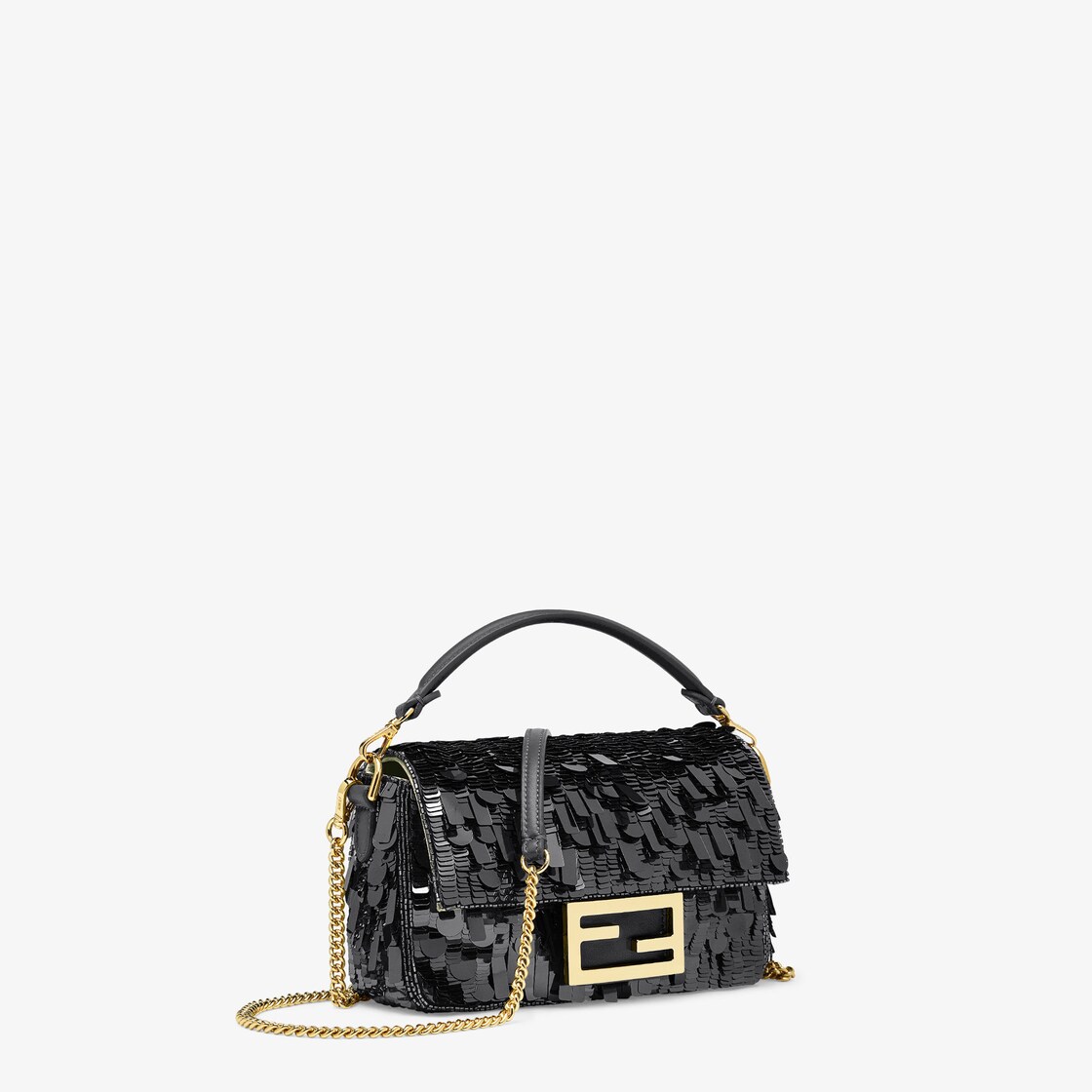 Fendi Sequin and Leather Baguette Mini Black in Polyester with