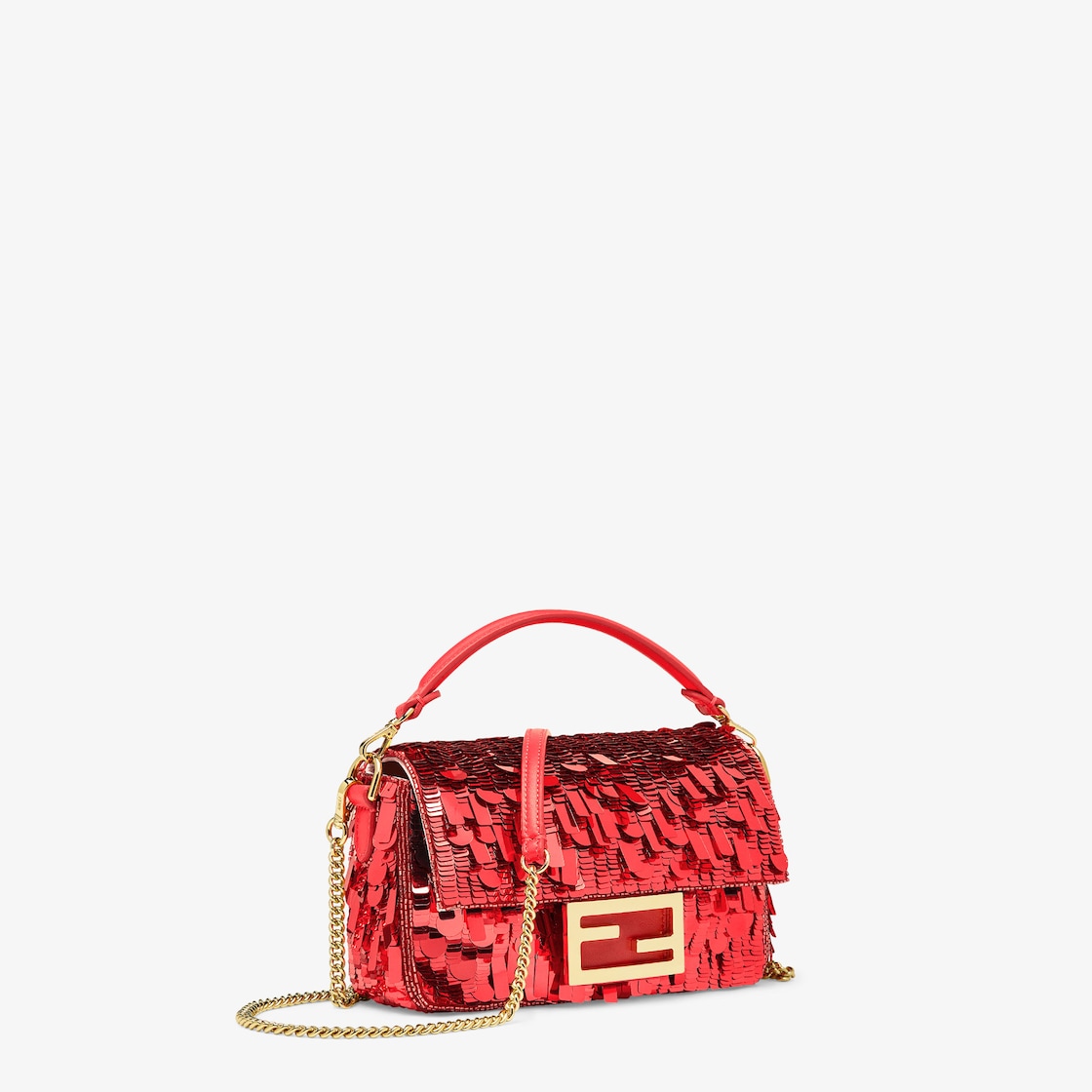 Fendi Sequin and Leather Baguette Mini Red in Polyester with Gold