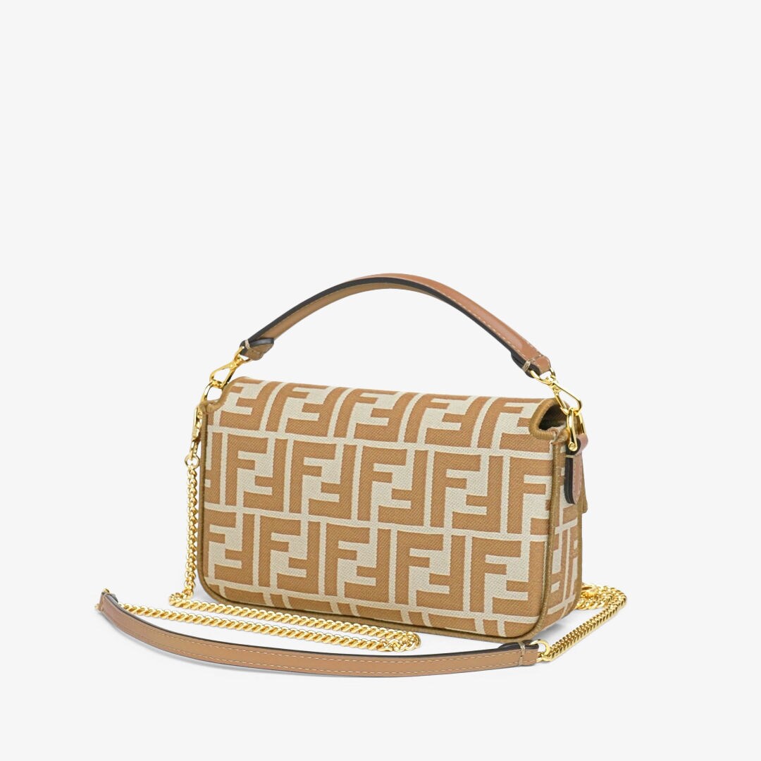 Baguette Mini - Bolso de tejido jacquard con motivo FF beige | Fendi