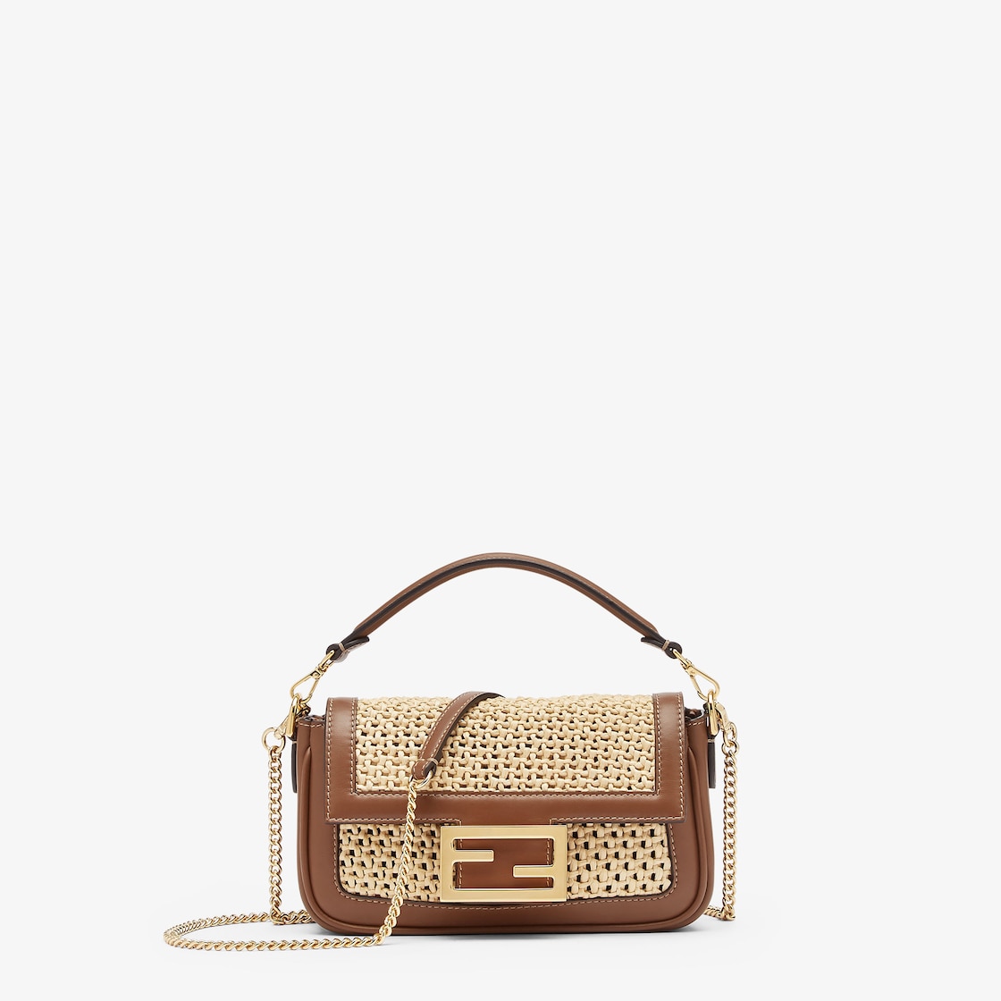 Baguette Mini Brown leather and macrame bag Fendi