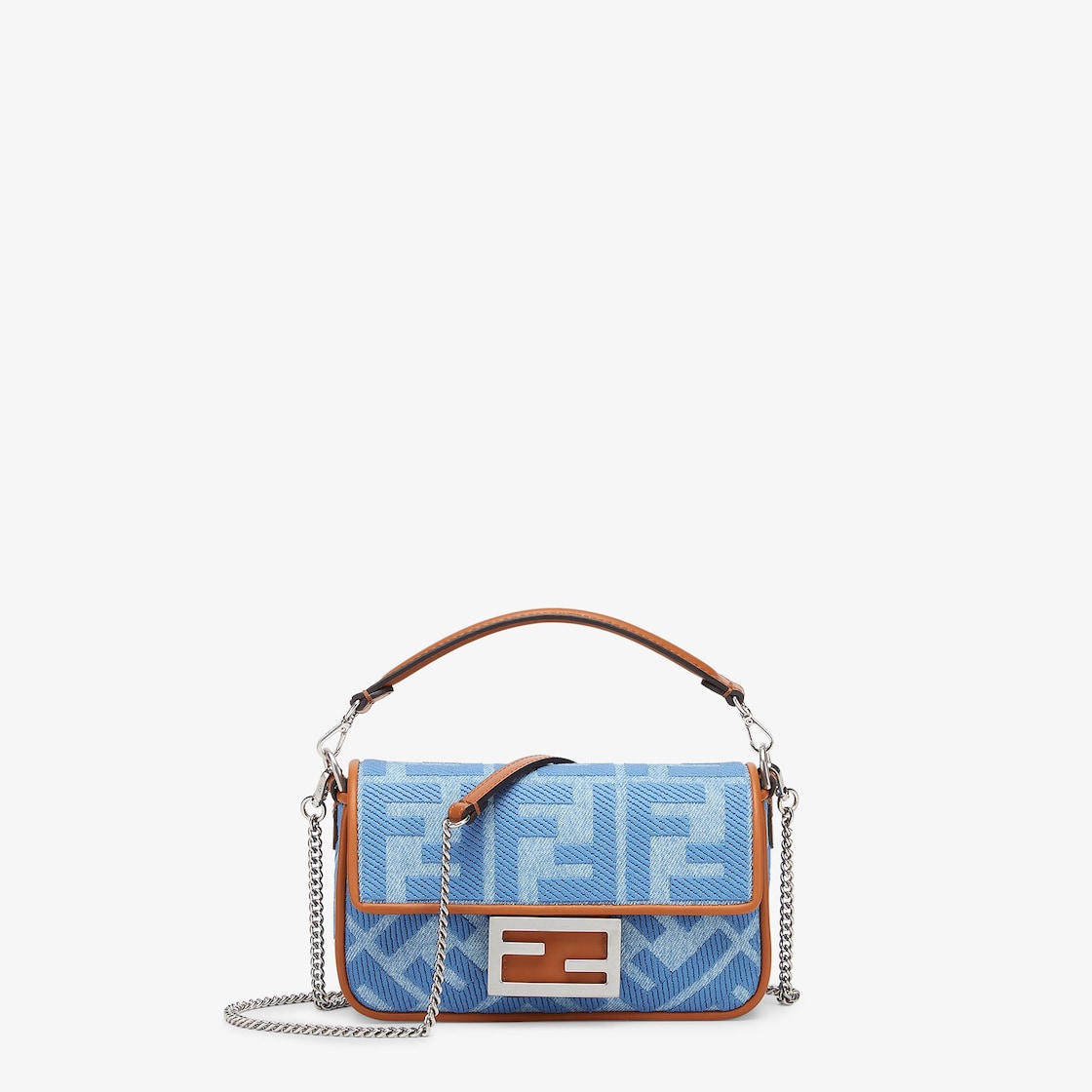 Baguette Mini Light blue denim bag with FF embroidery Fendi