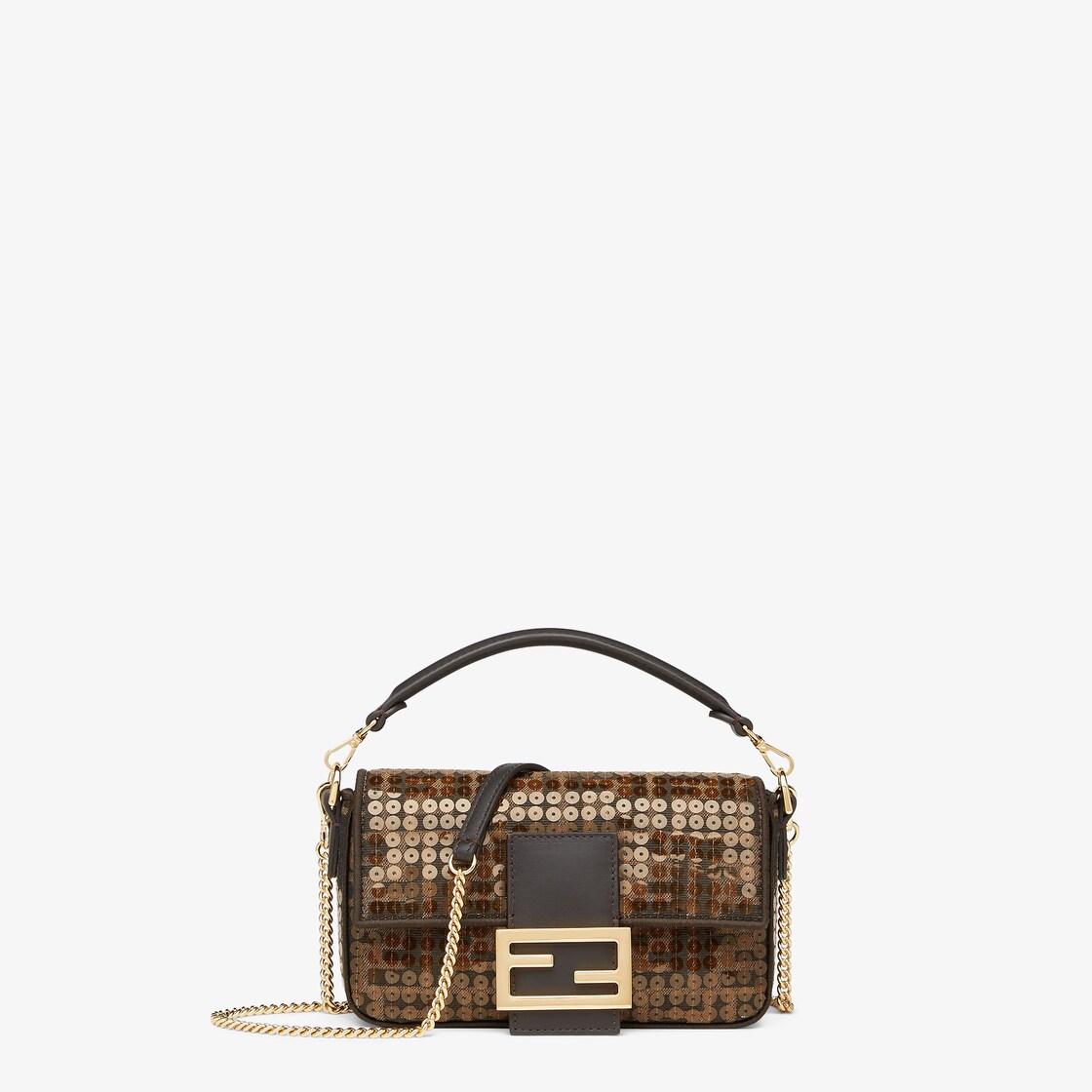 Fendi Baguette Mini Jacquard FF Fabric Bag Brown in Fabric with