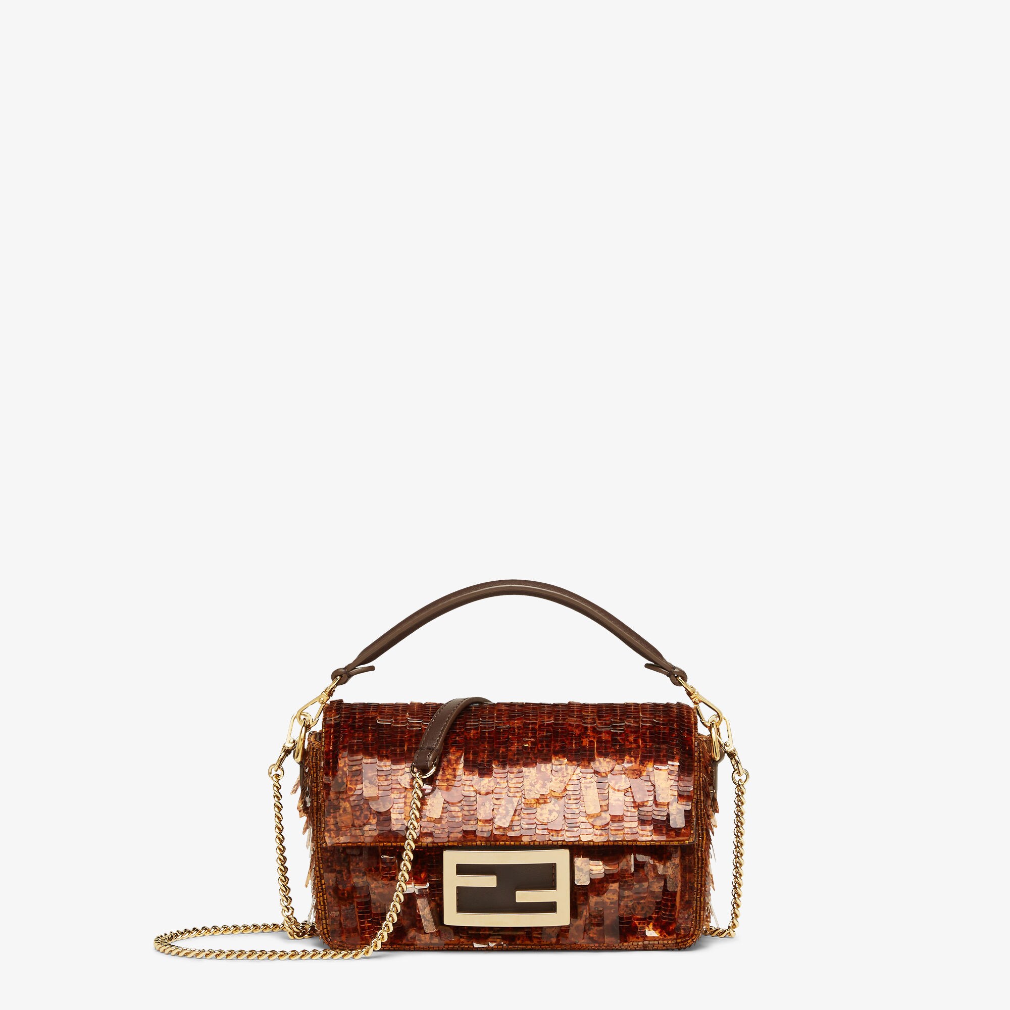 brown sequined baguette shoulder bag from fendi