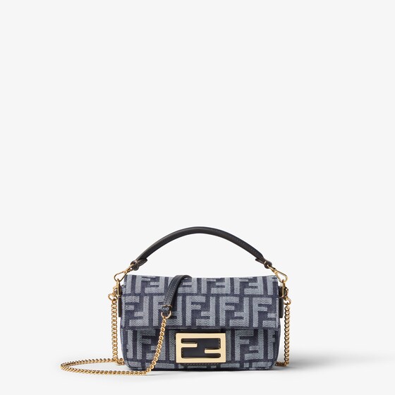 Fendi Iconic mini Baguette® bag made of dark blue denim-effect FF
