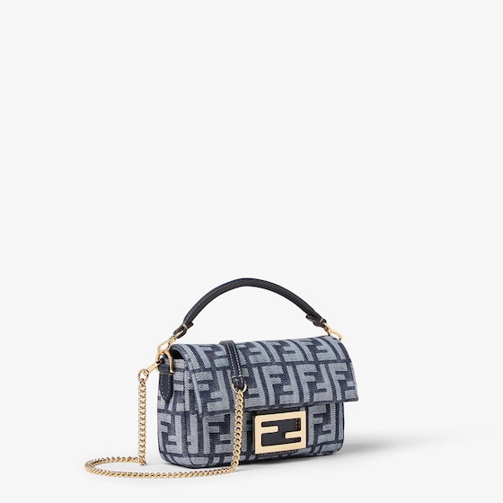 Fendi Iconic mini Baguette® bag made of dark blue denim-effect FF | Thumbnail 2