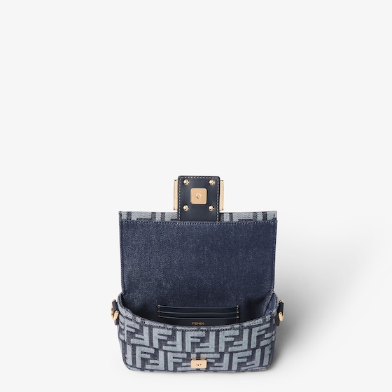 Fendi Iconic mini Baguette® bag made of dark blue denim-effect FF | Thumbnail 4