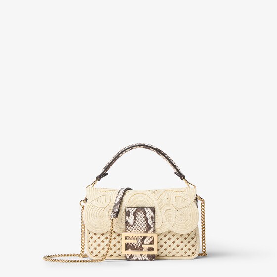 Fendi Iconic mini Baguette® bag made of beige ribbon, finely