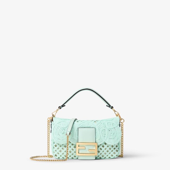 Fendi Iconic mini Baguette® bag made of light green ribbon