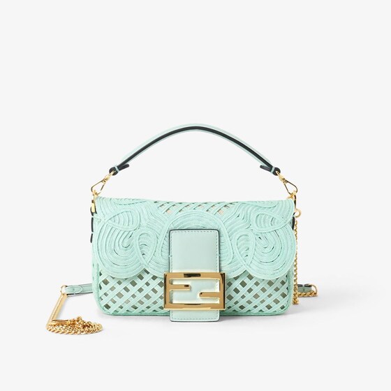 Fendi Iconic mini Baguette® bag made of light green ribbon
