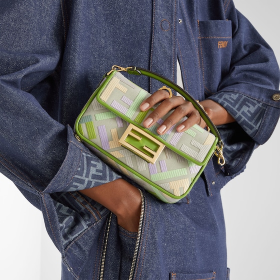 Fendi Iconic mini Baguette® bag, made from green canvas with | Thumbnail 2