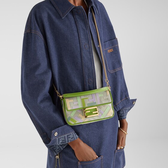 Fendi Iconic mini Baguette® bag, made from green canvas with | Thumbnail 7