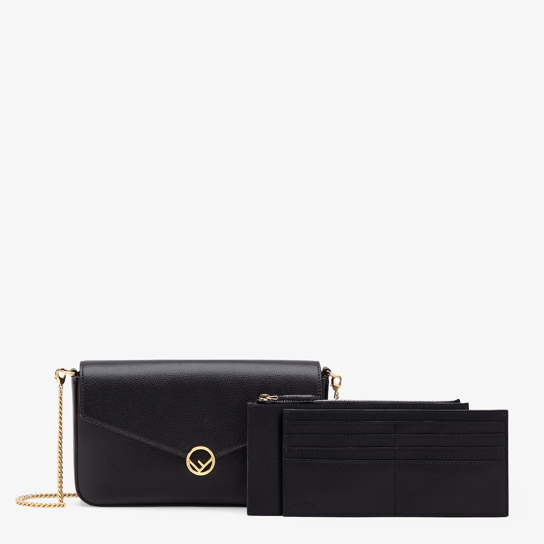 Wallet On Chain With Pouches - Black leather minibag | Fendi