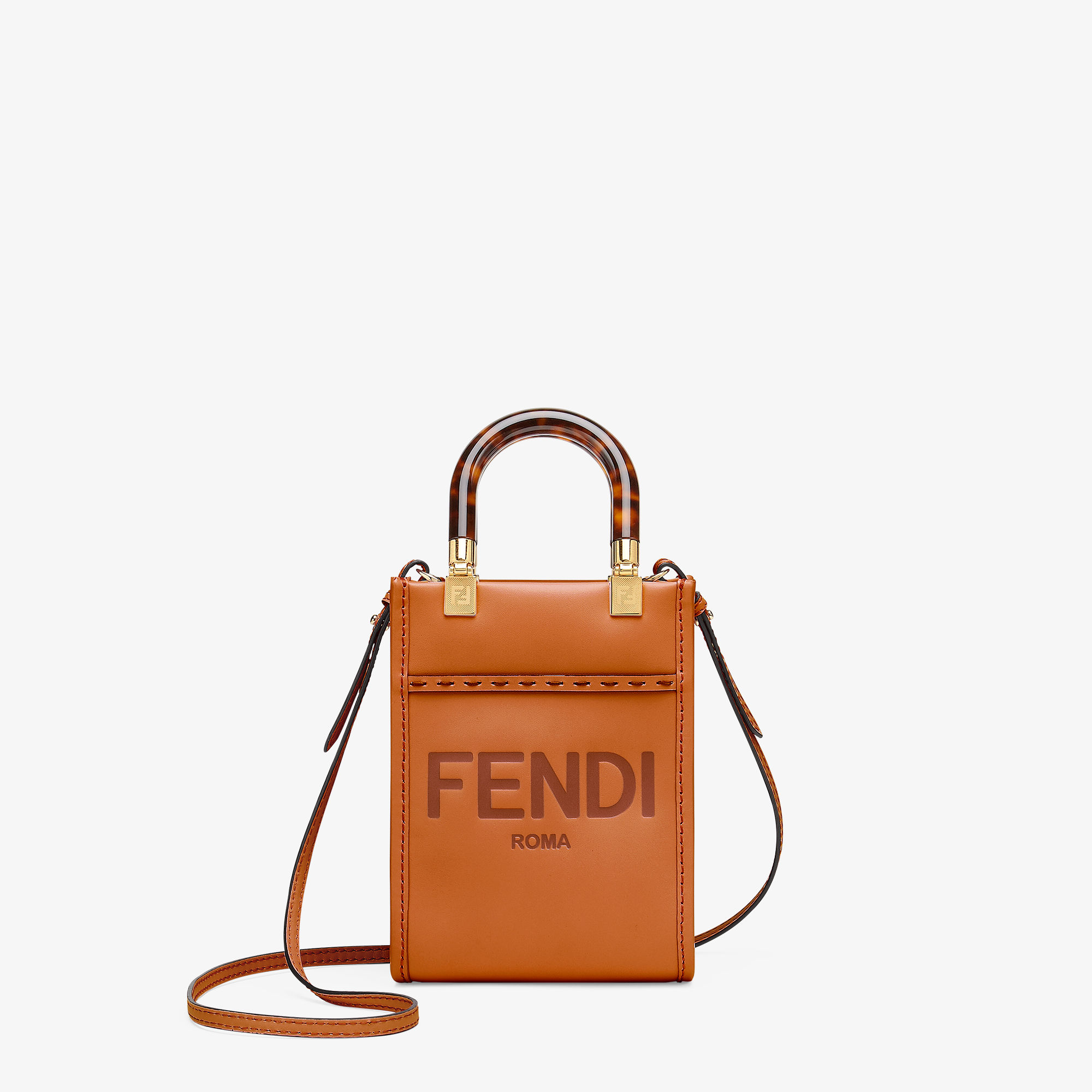 FENDI サンシャイン ショッパー スモール ブラウンレザー ミニバッグ - バッグ