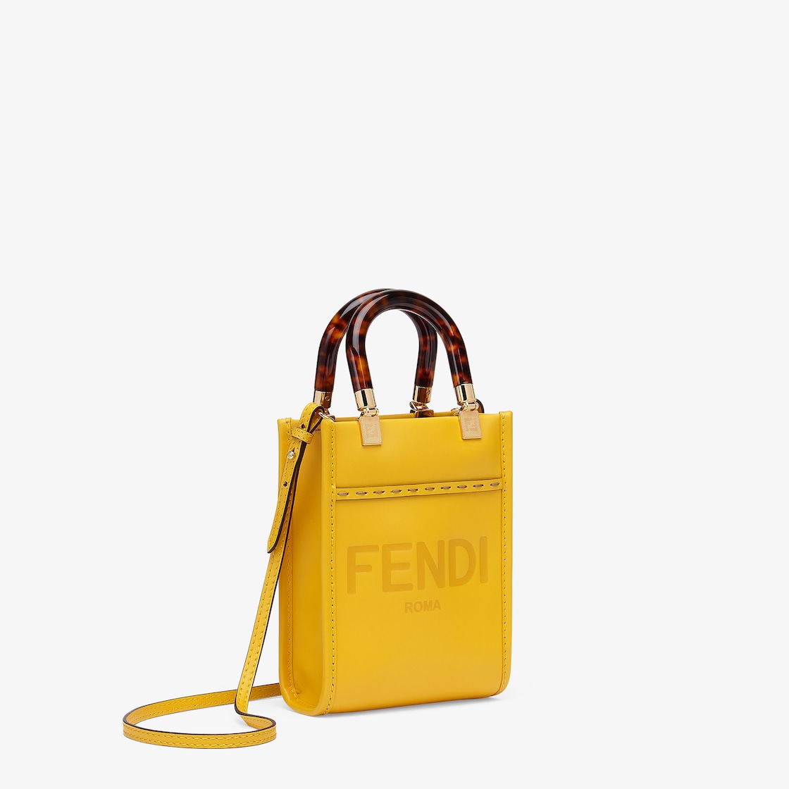 new FENDI Pack Small Shopping yellow leather logo print crossbody tote bag